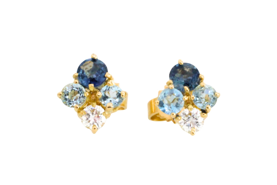 Aquamarine diamond and sapphire studs-Earrings-The Antique Ring Shop