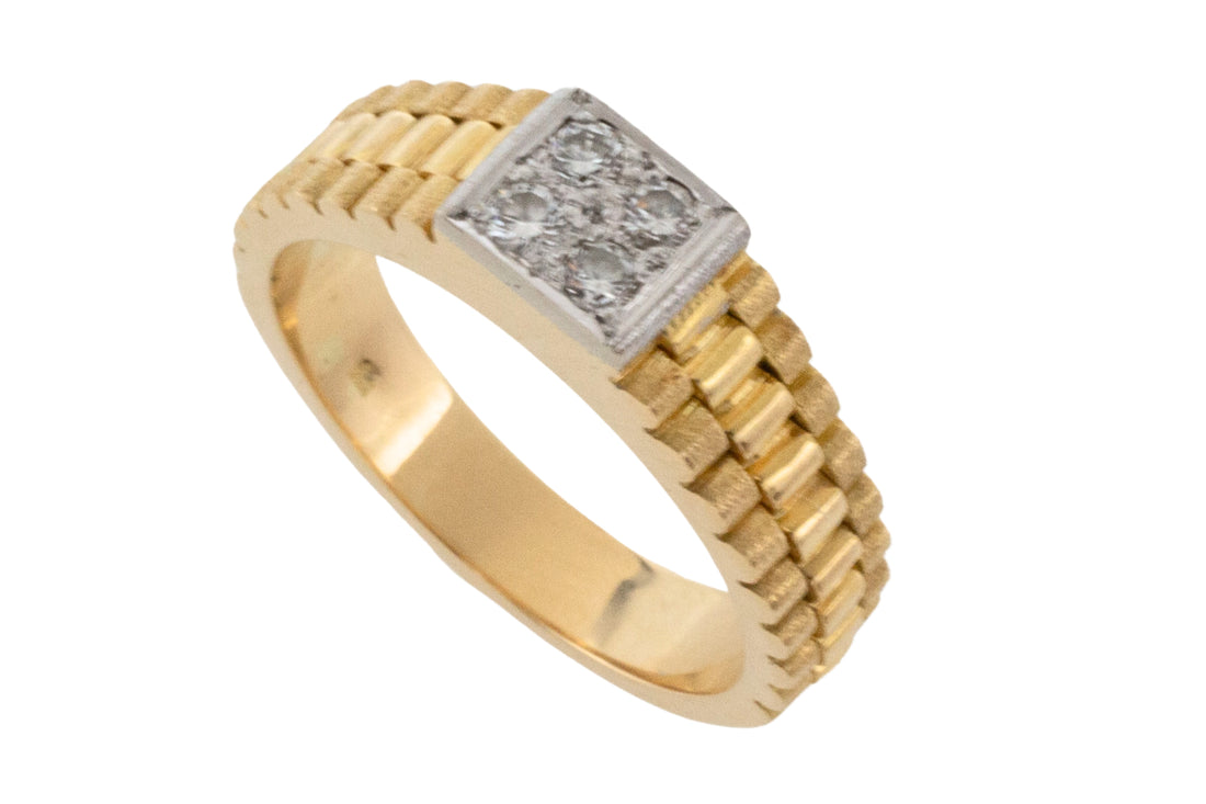 Watch band style ring with diamonds-gents rings-The Antique Ring Shop