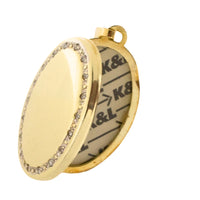 Gold photo locket with diamonds-Pendants-The Antique Ring Shop