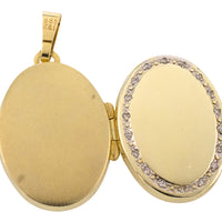 Gold photo locket with diamonds-Pendants-The Antique Ring Shop