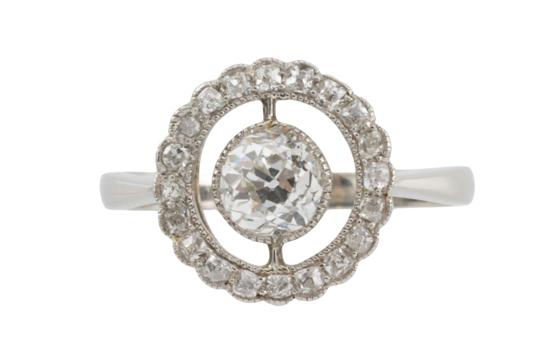 Platinum target ring with old cut diamonds-engagement rings-The Antique Ring Shop