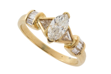 Marquise, triangular and tapered baguette cut diamond ring-engagement rings-The Antique Ring Shop