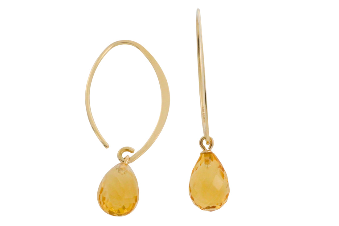 Citrine pendant hoop earrings-Earrings-The Antique Ring Shop