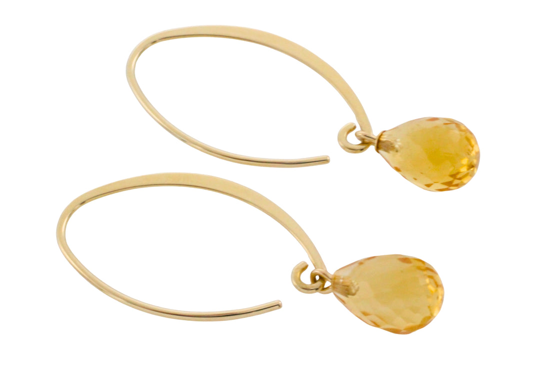 Citrine pendant hoop earrings-Earrings-The Antique Ring Shop