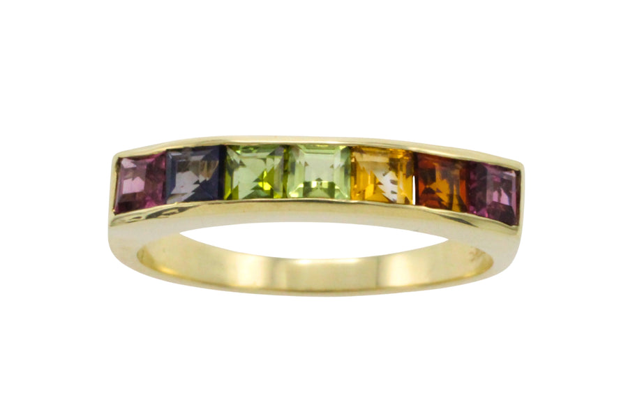 Multi gem ring in 14 carat gold