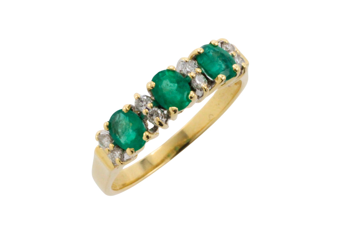 Emerald and diamond ring in 18 carat gold-Vintage Rings-The Antique Ring Shop