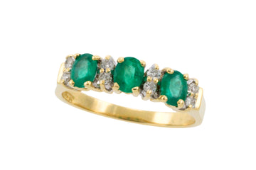 Emerald and diamond ring in 18 carat gold-Vintage Rings-The Antique Ring Shop
