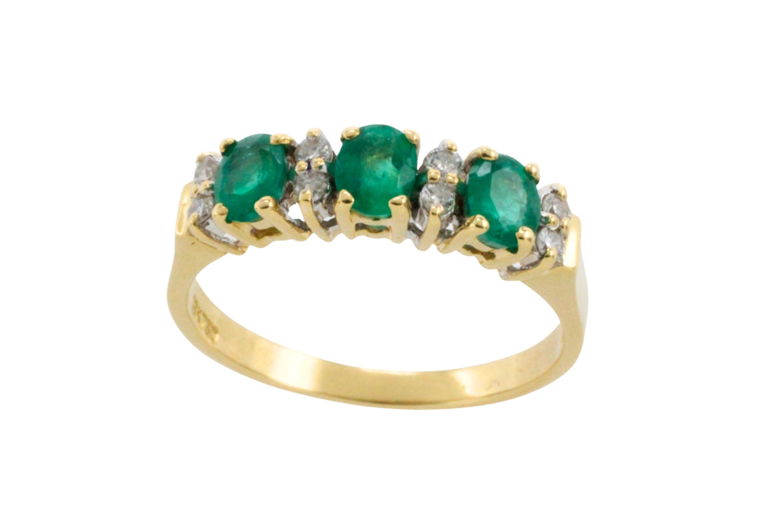 Emerald and diamond ring in 18 carat gold-Vintage Rings-The Antique Ring Shop