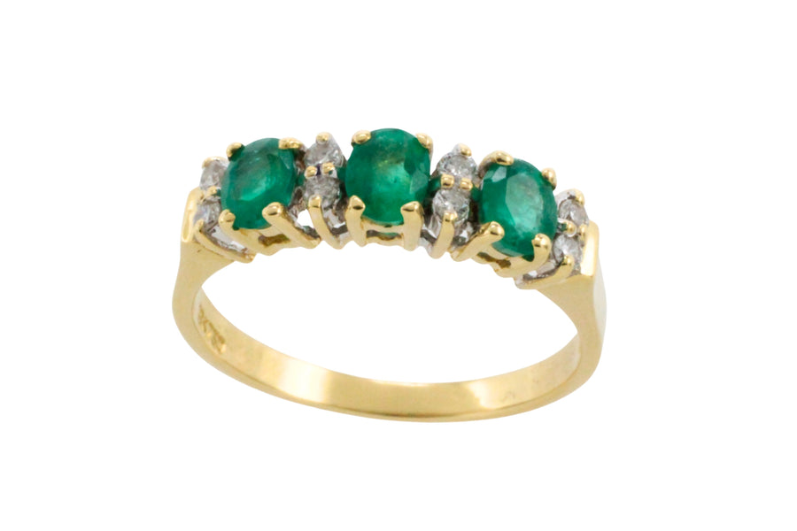 Emerald and diamond ring in 18 carat gold-Vintage Rings-The Antique Ring Shop