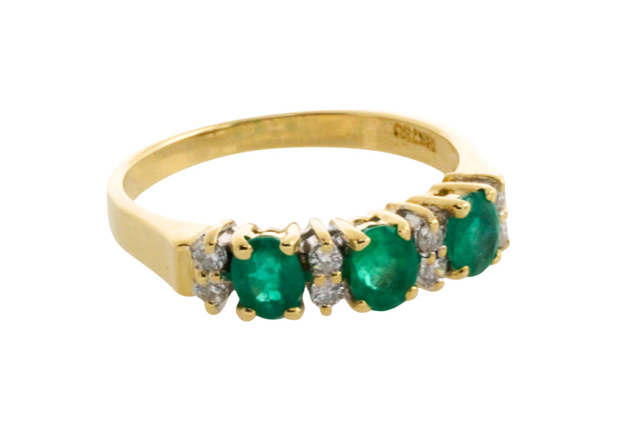 Emerald and diamond ring in 18 carat gold-Vintage Rings-The Antique Ring Shop