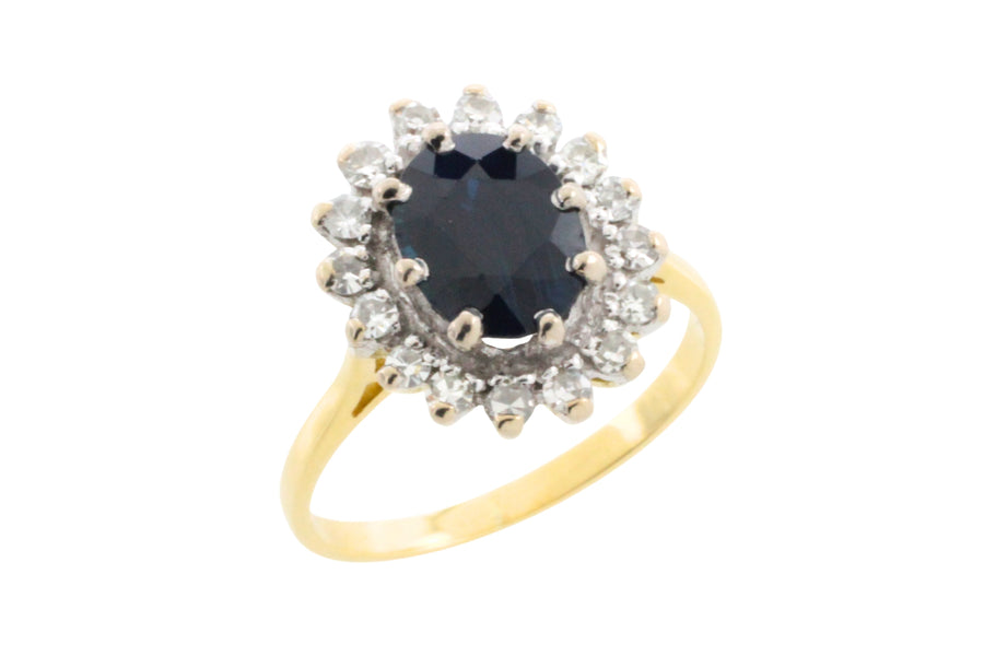 Vintage sapphire and diamond cluster ring-engagement rings-The Antique Ring Shop