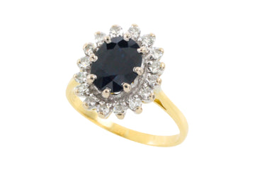 Vintage sapphire and diamond cluster ring-engagement rings-The Antique Ring Shop
