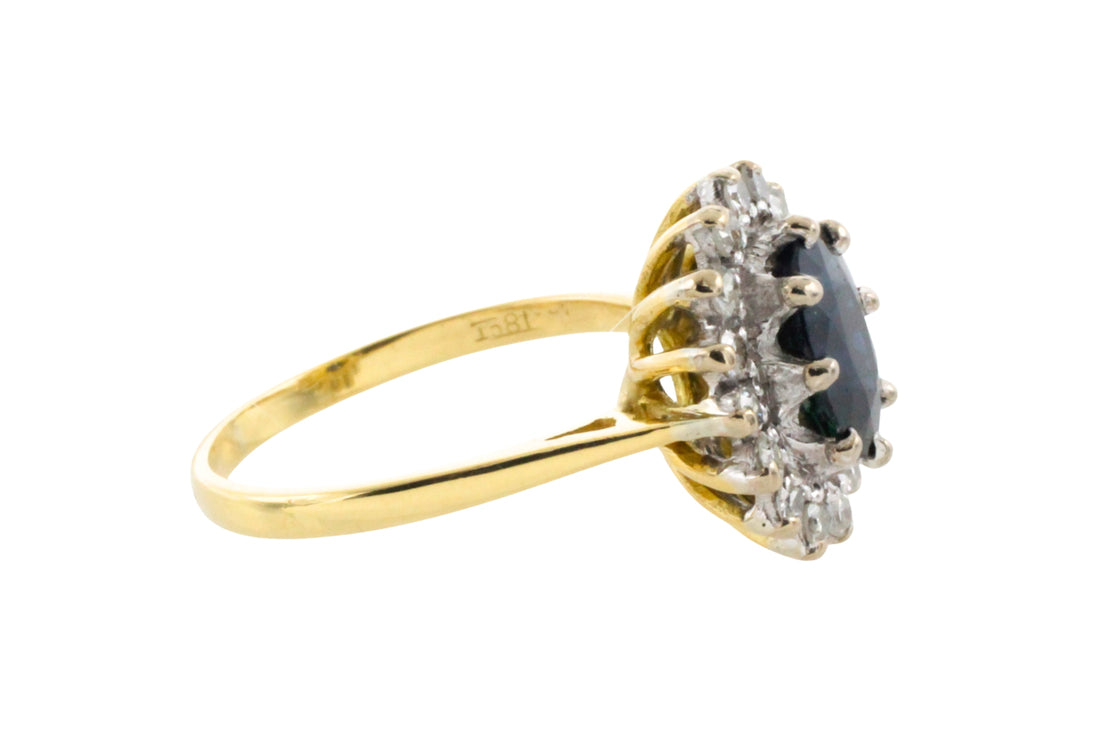 Vintage sapphire and diamond cluster ring-engagement rings-The Antique Ring Shop