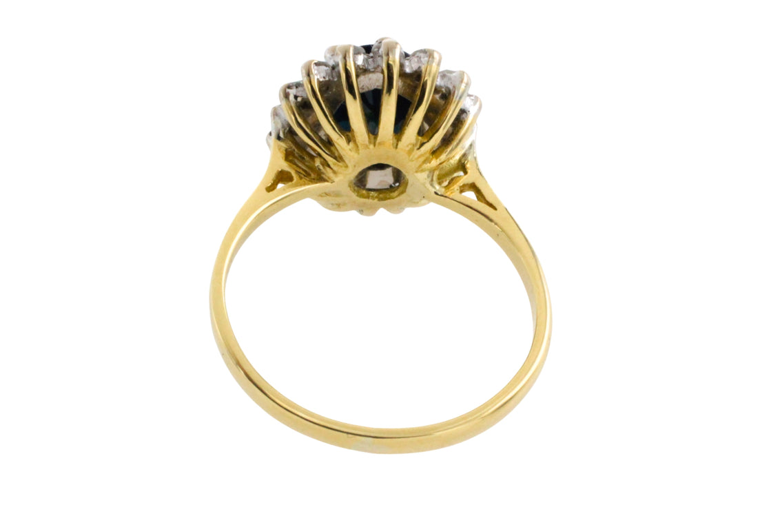 Vintage sapphire and diamond cluster ring-engagement rings-The Antique Ring Shop