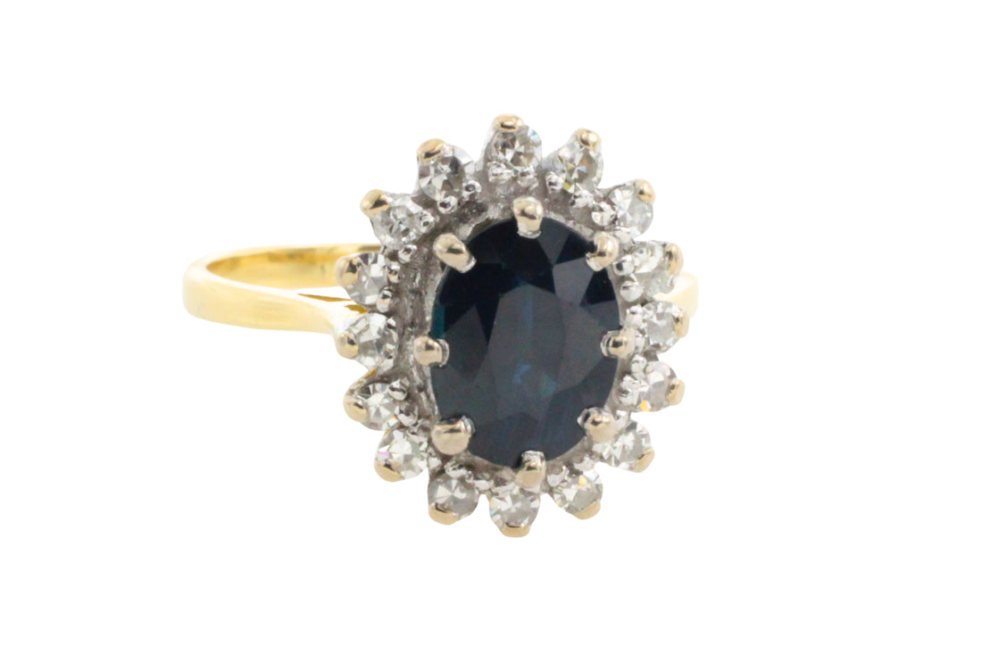 Vintage sapphire and diamond cluster ring-engagement rings-The Antique Ring Shop