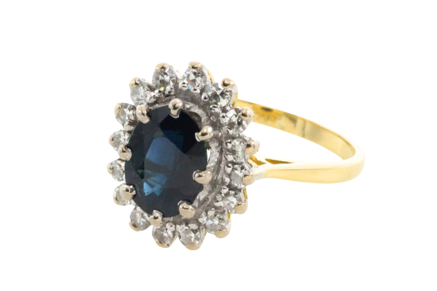 Vintage sapphire and diamond cluster ring-engagement rings-The Antique Ring Shop