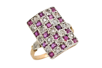 Art Deco ruby and diamond checker board ring