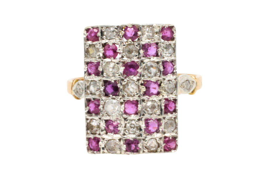 Art Deco ruby and diamond checker board ring