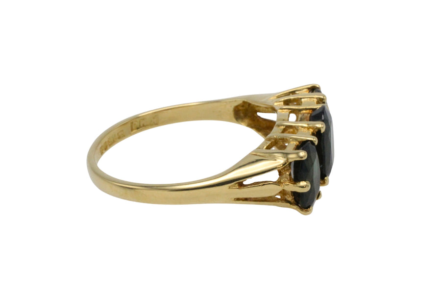 Peacock sapphire and diamond ring in 18 carat gold