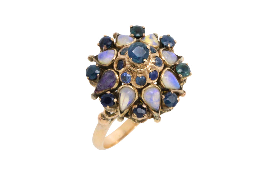 Vintage sapphire and moonstone turban ring-Vintage Rings-The Antique Ring Shop