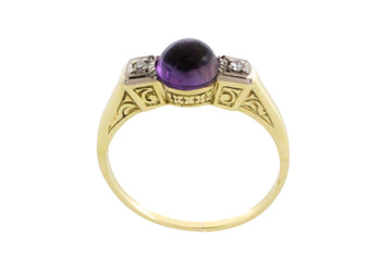 Cabochon amethyst ring with diamonds