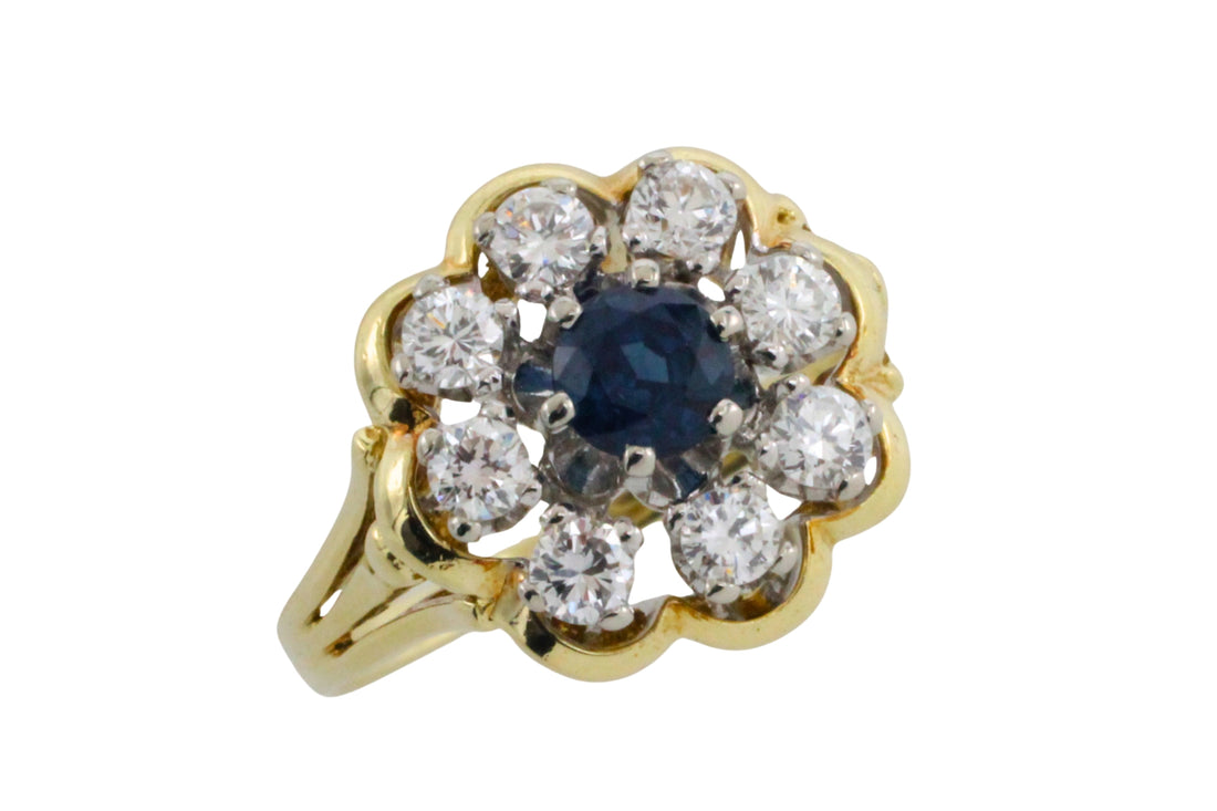 Vintage sapphire and diamond cluster ring