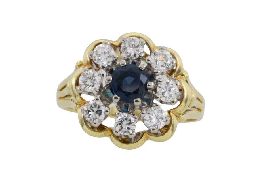 Vintage sapphire and diamond cluster ring