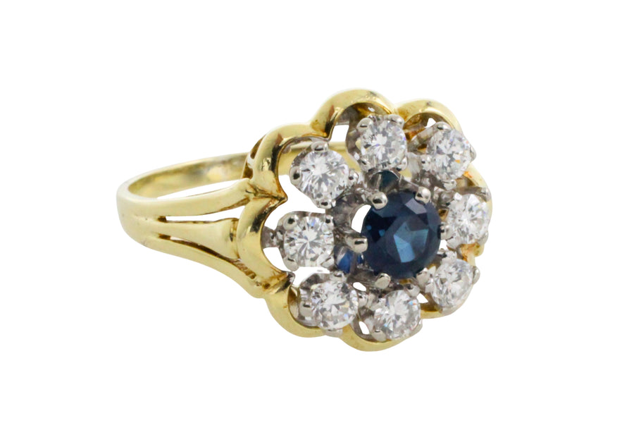 Vintage sapphire and diamond cluster ring
