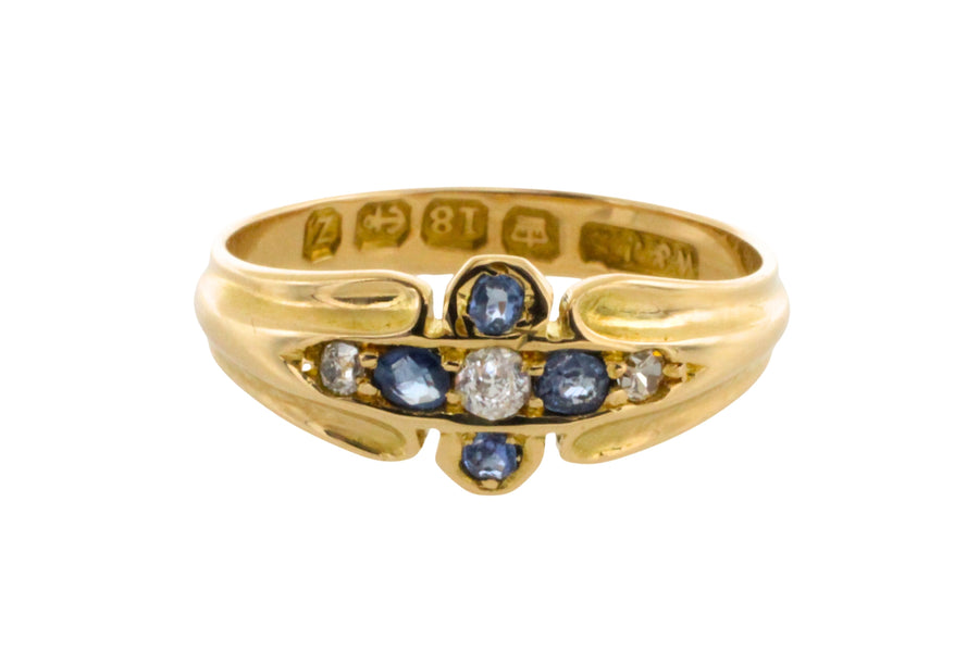 Victorian sapphire and diamond ring from 1899