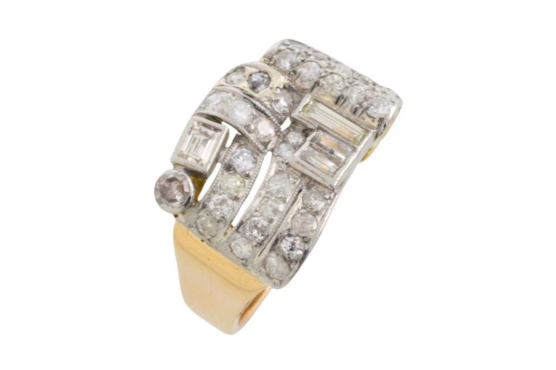 Art Deco single and baguette cut diamond ring-Vintage Rings-The Antique Ring Shop