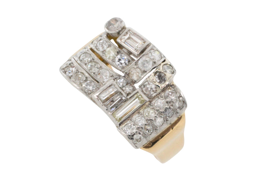 Art Deco single and baguette cut diamond ring-Vintage Rings-The Antique Ring Shop