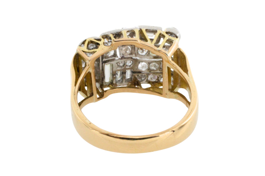 Art Deco single and baguette cut diamond ring-Vintage Rings-The Antique Ring Shop