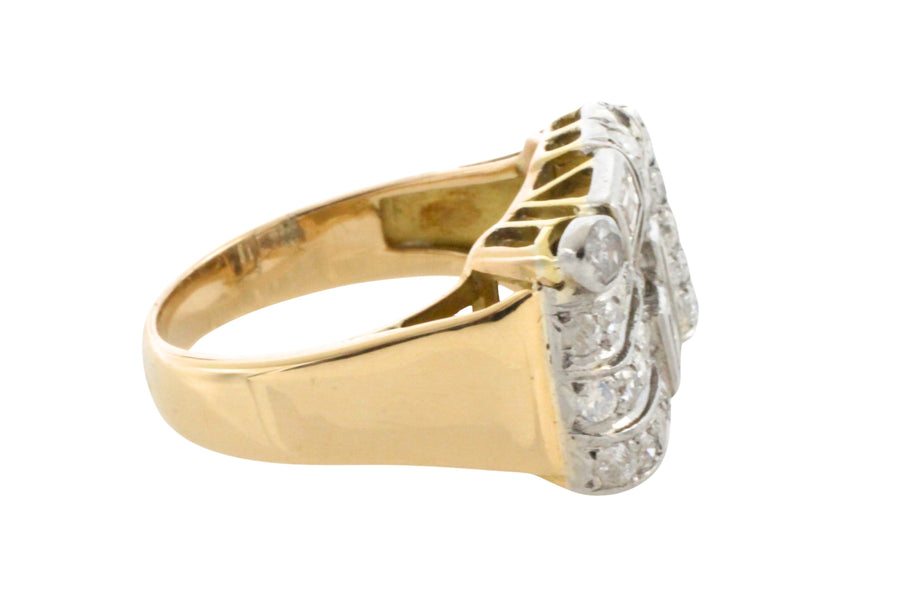 Art Deco single and baguette cut diamond ring-Vintage Rings-The Antique Ring Shop