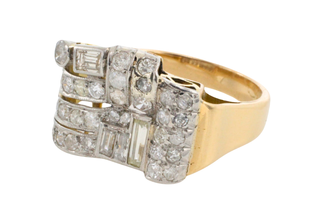 Art Deco single and baguette cut diamond ring-Vintage Rings-The Antique Ring Shop