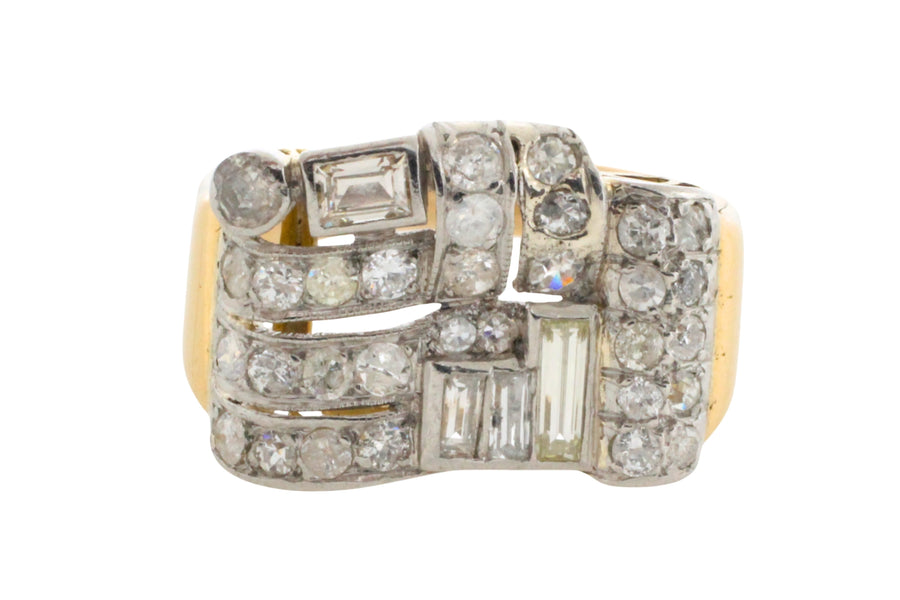 Art Deco single and baguette cut diamond ring-Vintage Rings-The Antique Ring Shop