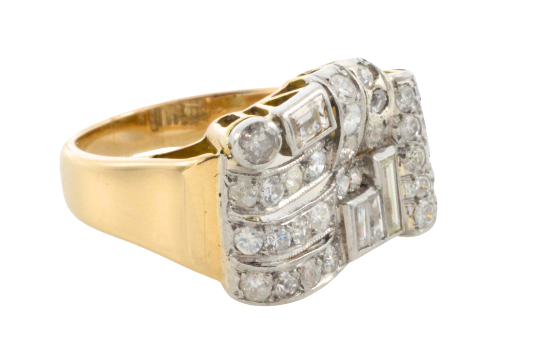 Art Deco single and baguette cut diamond ring-Vintage Rings-The Antique Ring Shop