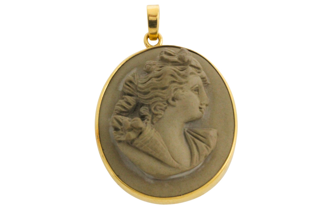 Lava Cameo in 18 carat gold-Pendants-The Antique Ring Shop