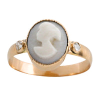 Cameo and rose diamond ring in 14 carat gold-Vintage Rings-The Antique Ring Shop