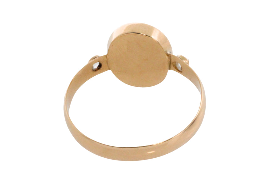 Cameo and rose diamond ring in 14 carat gold-Vintage Rings-The Antique Ring Shop