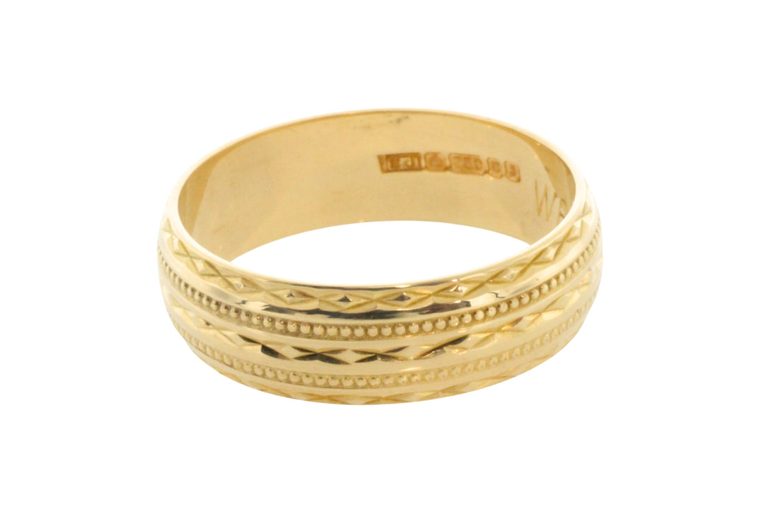 Vintage 18 carat gold band with motif-wedding rings-The Antique Ring Shop