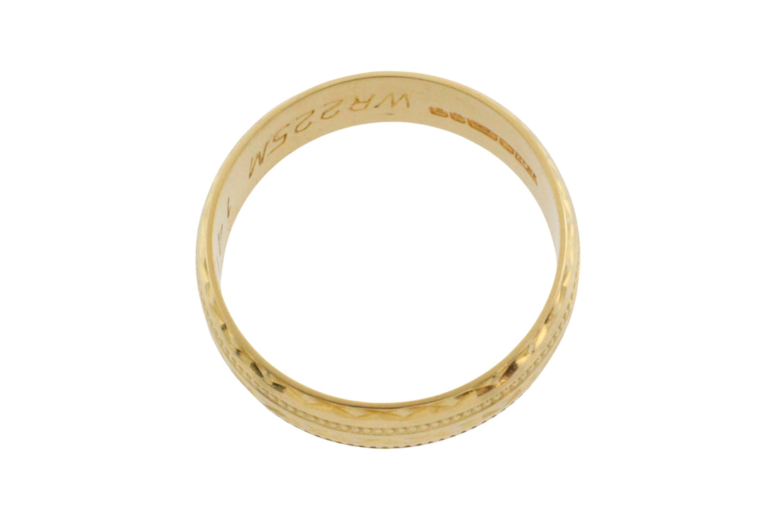 Vintage 18 carat gold band with motif-wedding rings-The Antique Ring Shop