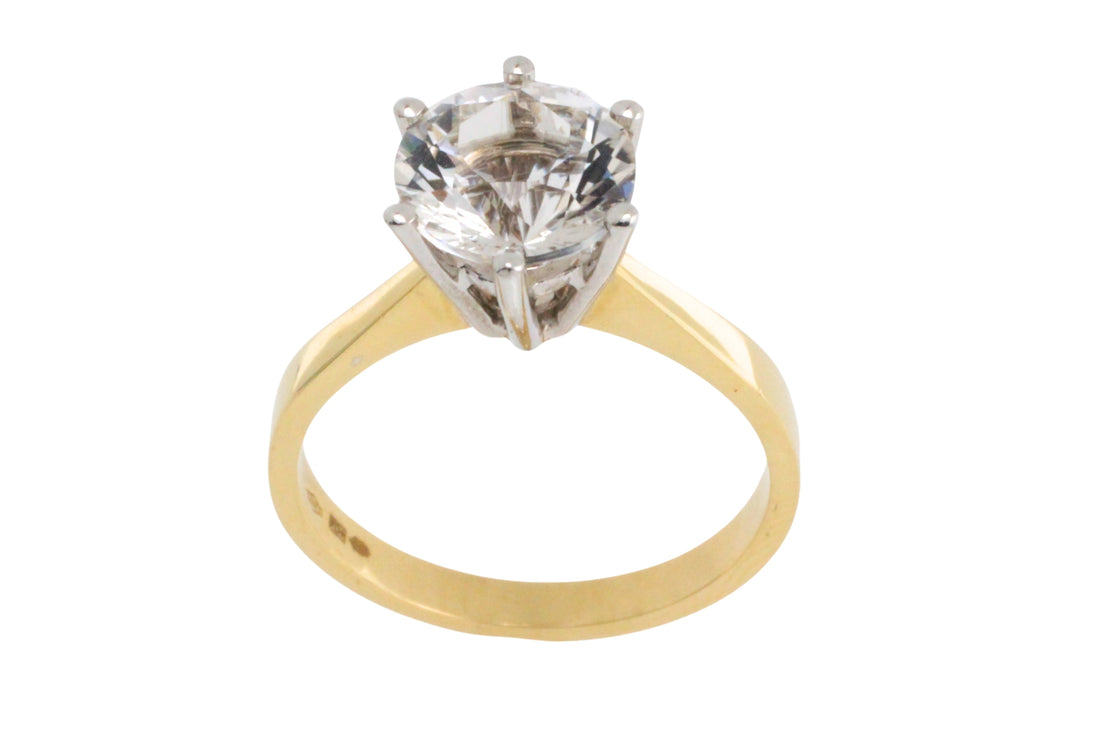 Gold solitaire ring with rock crystal stone-engagement rings-The Antique Ring Shop