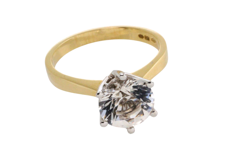 Gold solitaire ring with rock crystal stone-engagement rings-The Antique Ring Shop