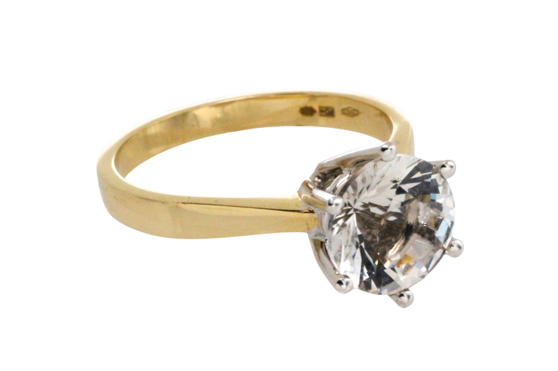 Gold solitaire ring with rock crystal stone-engagement rings-The Antique Ring Shop