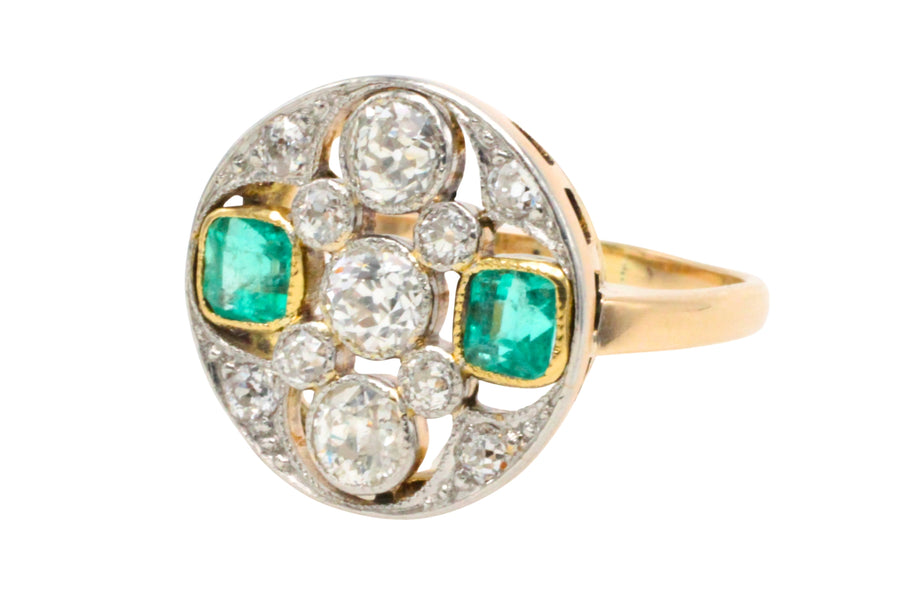 Art Deco old cut diamond and emerald ring-Vintage Rings-The Antique Ring Shop