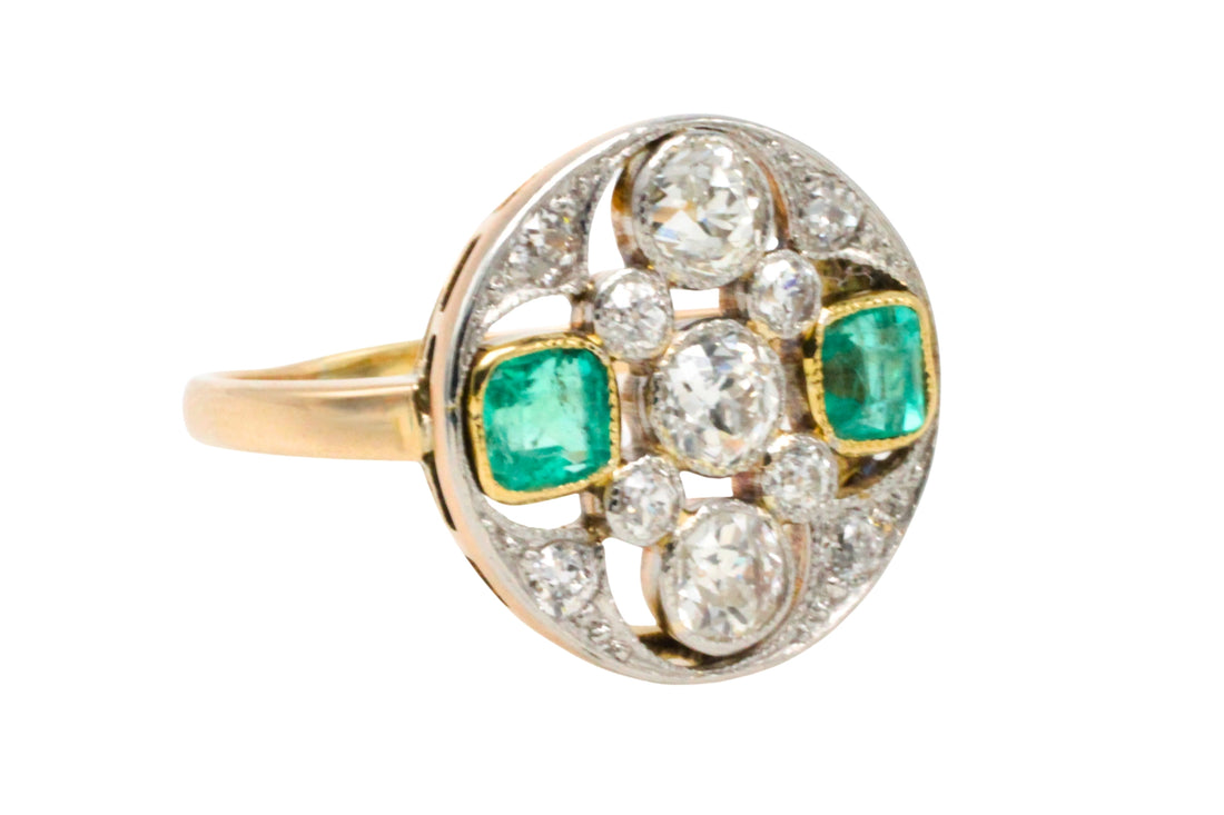 Art Deco old cut diamond and emerald ring-Vintage Rings-The Antique Ring Shop