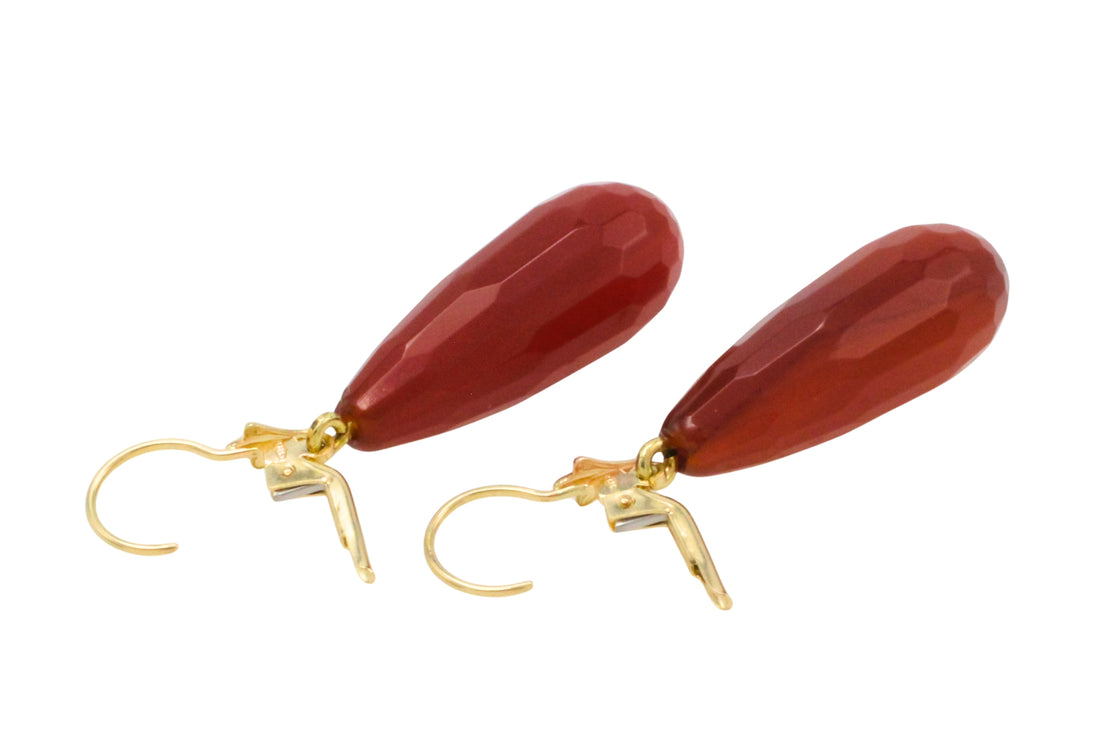 Carnelian pendant earrings in 14 carat gold