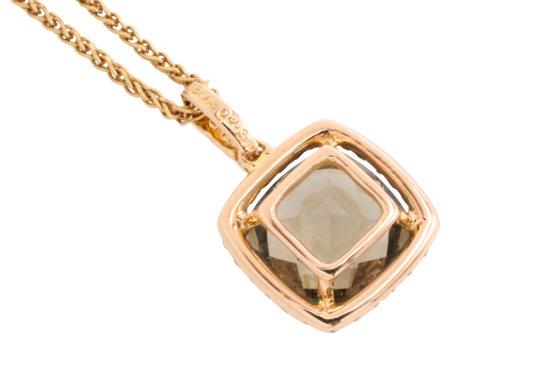 Smoked quartz and diamond pendant in 18 carat gold-Pendants-The Antique Ring Shop