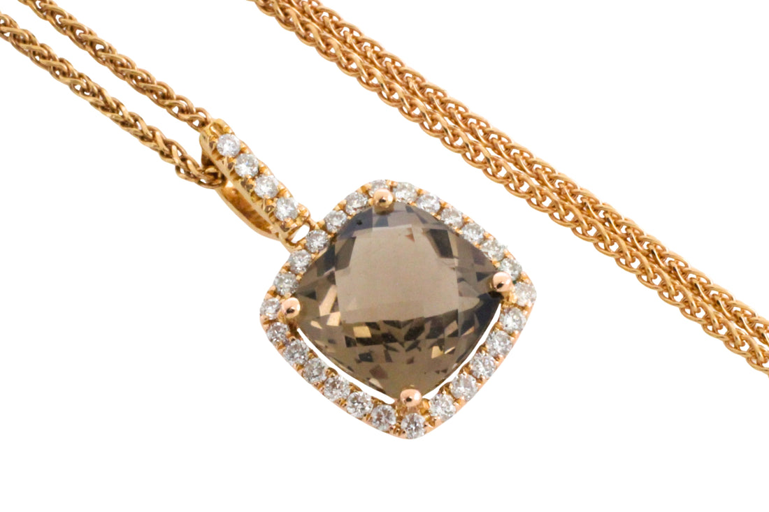 Smoked quartz and diamond pendant in 18 carat gold-Pendants-The Antique Ring Shop