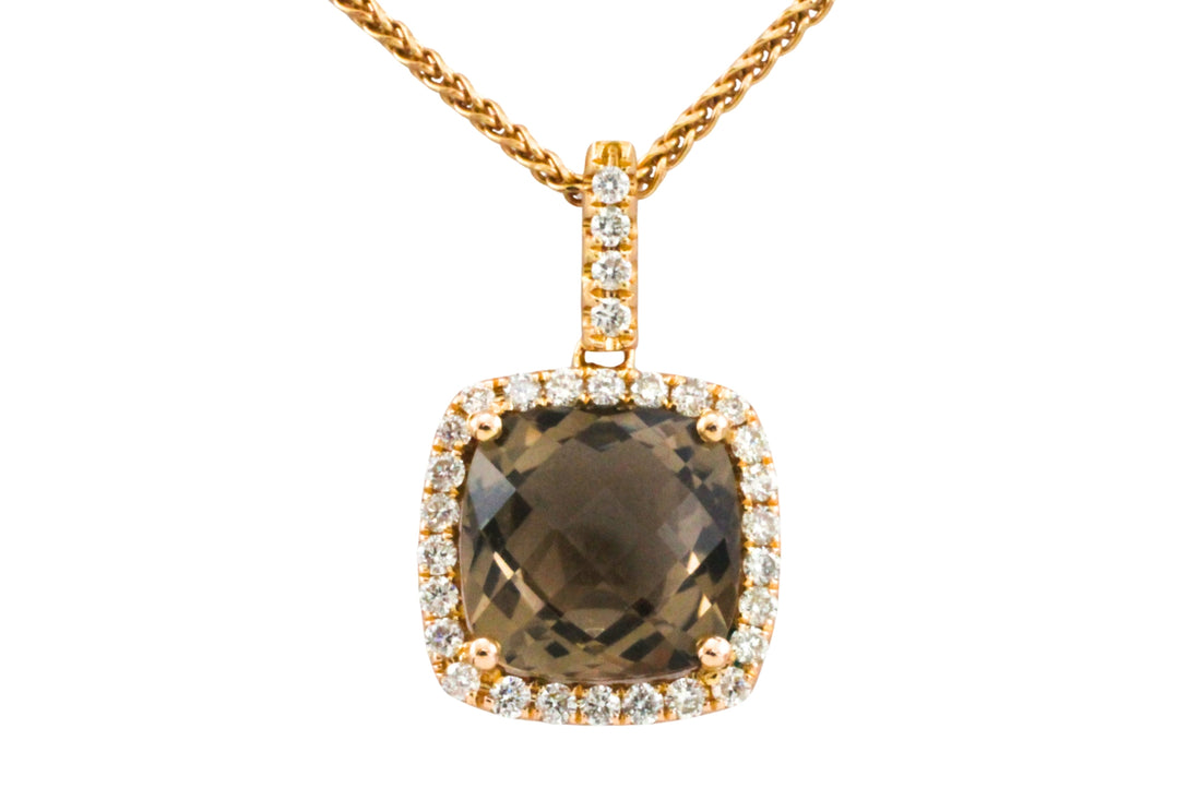Smoked quartz and diamond pendant in 18 carat gold-Pendants-The Antique Ring Shop